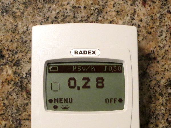 Radiation monitor: 0.28 &mu;Sv/h